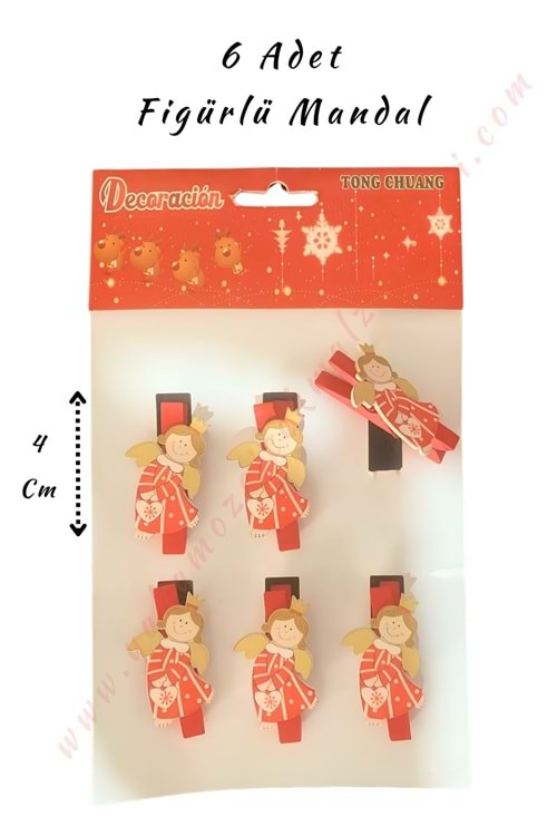 Figürlü Mandal - 6 lı Paket - Kırmızı Melek