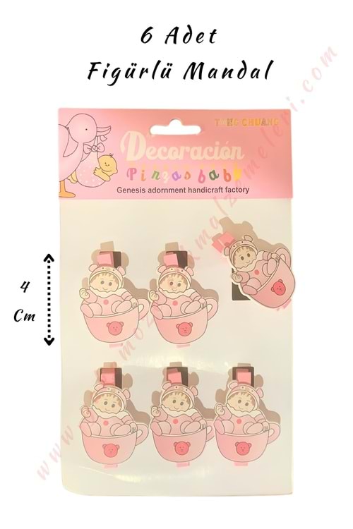 Figürlü Mandal - 6 lı Paket - Pembe Fincanda Bebek