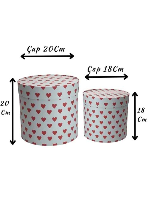 2 li Silindir Kutu Kalp Desenli Ciltbezli Çiçek Çikolata Hediye Kutusu - Kutu Modelleri - Silindir Kutular - Açık Pembe - ÇAP 20 CM