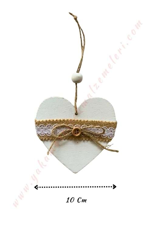 Asılabilir Ahşap Kalp 10 Cm - Beyaz