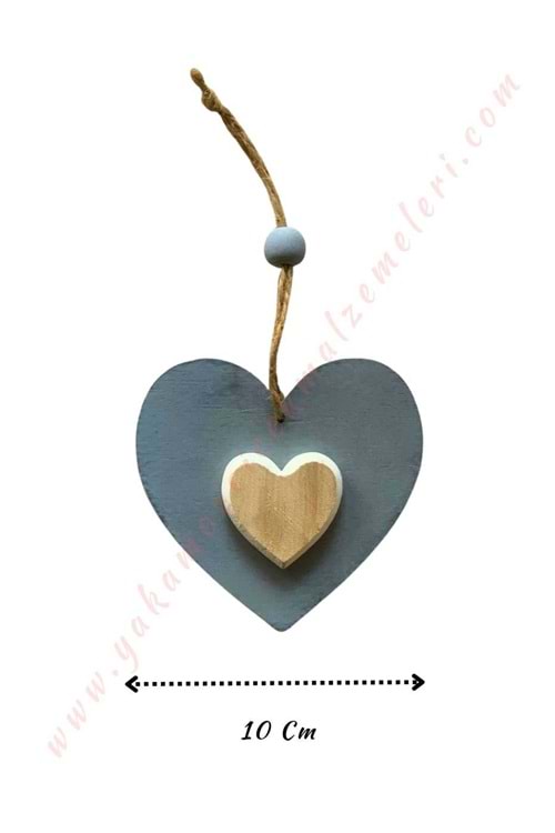 Asılabilir Ahşap Kalp 10 Cm - Gri