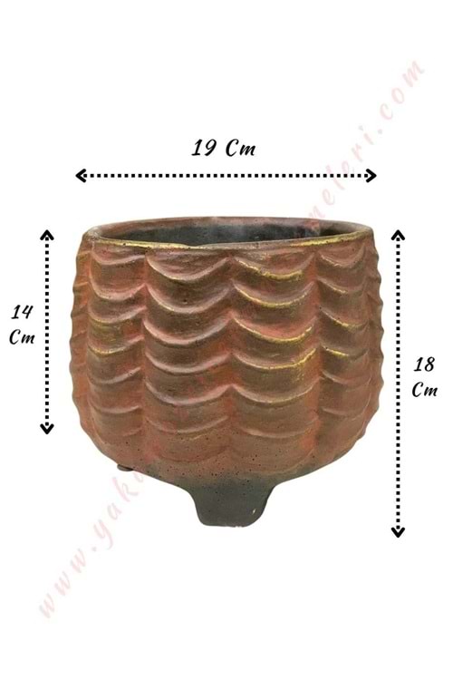 Ayaklı Beton Saksı Oluklu Model Çap 19 Cm Yükseklik 18 Cm - Bakır