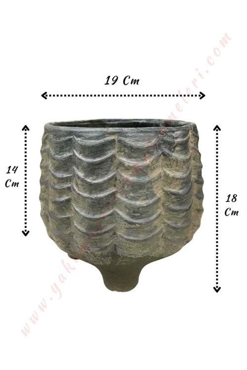 Ayaklı Beton Saksı Oluklu Model Çap 19 Cm Yükseklik 18 Cm - Gri