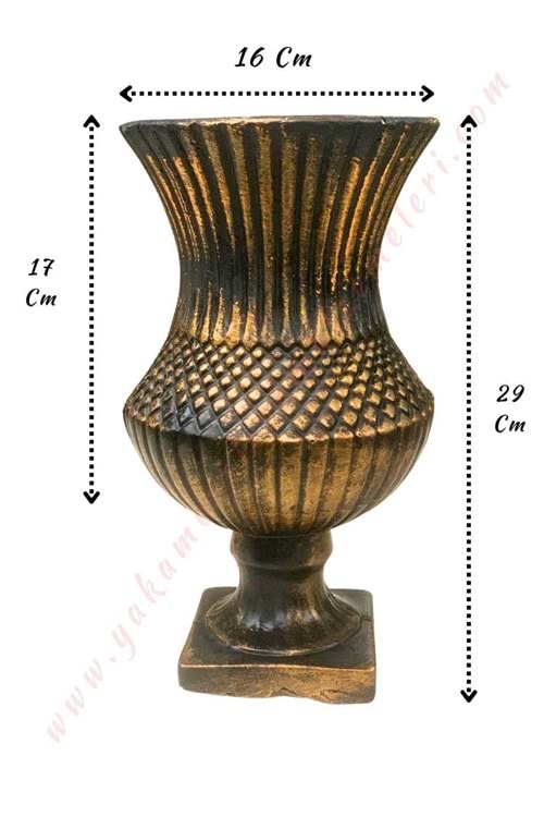 Ayaklı Beton Vazo Çap 16 Cm Yükseklik 29 Cm - Gold-Siyah