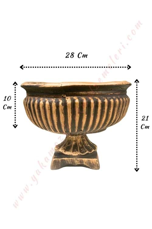 Ayaklı Beton Barok Saksı Eskitme Boyalı Çap 28 Cm Yükseklik 21 Cm - Altın - Gold