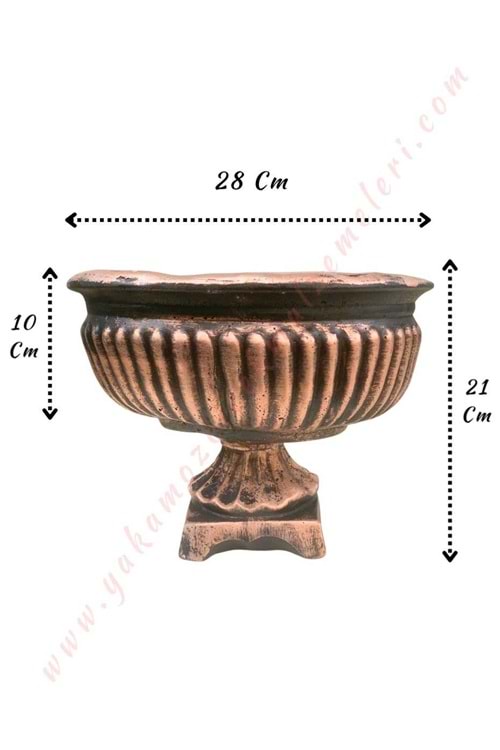 Ayaklı Beton Barok Saksı Eskitme Boyalı Çap 28 Cm Yükseklik 21 Cm - Bakır