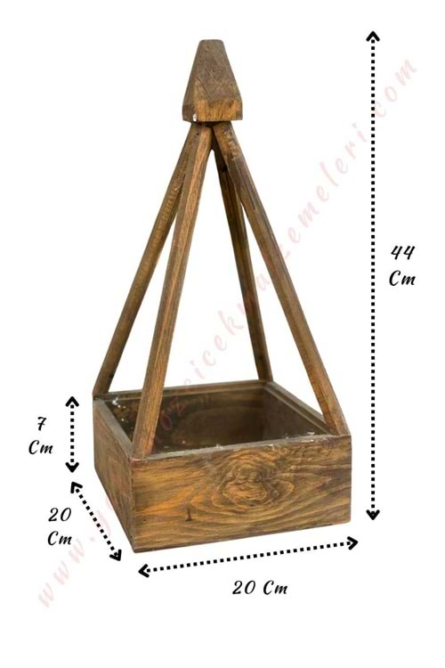 Fener Görünümlü Ahşap Saksı - Sepet - Mumluk 20*20*44 Cm