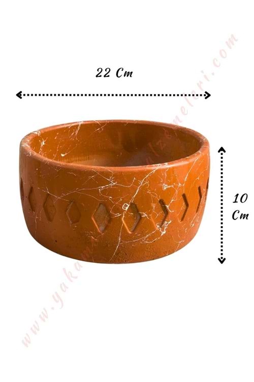 Beton Çanak Saksı Çap 22 Cm Yükseklik 10 Cm - Turuncu