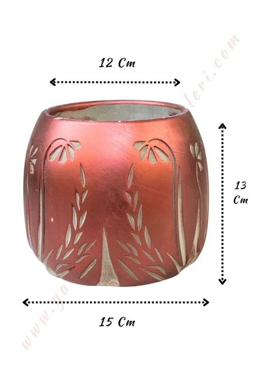 Çiçek Desenli Beton Saksı Yüsra Çap 15 Cm Yükseklik 13 Cm - Bakır