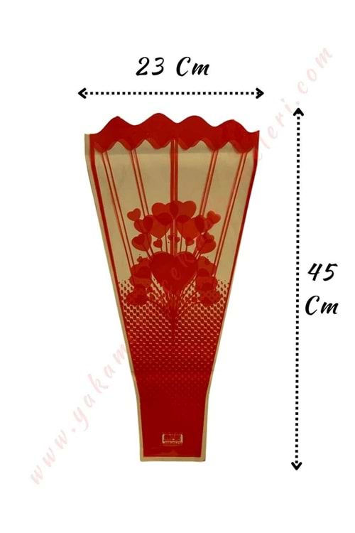 Çiçek - Buket Paketleme Poşeti Desenli Dar 100 Adet 23*45 Cm YK-148 - Kırmızı