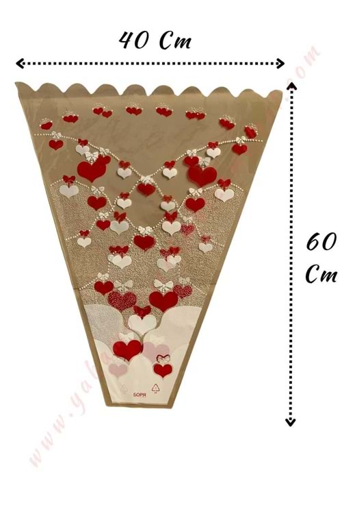 Çiçek - Buket Paketleme Poşeti Kalp Desenli 100 Adet 40*60 Cm YK-146 - Beyaz