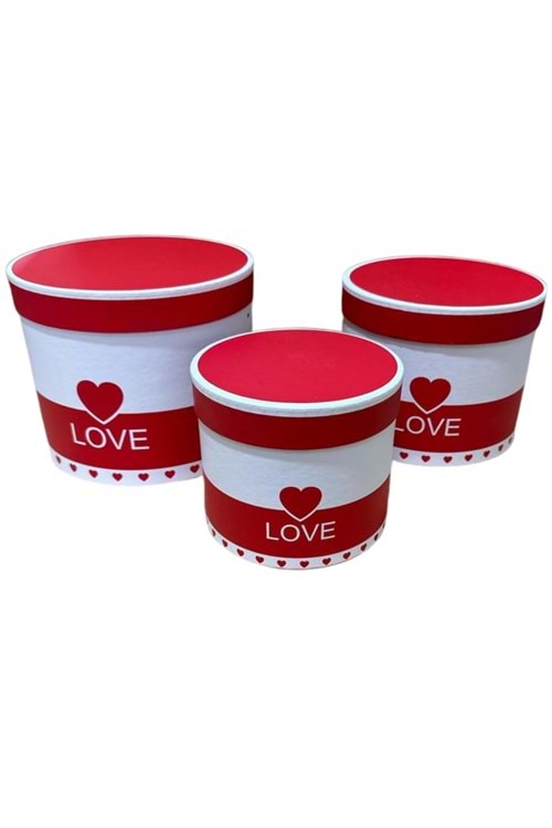 Love Yazılı 3 lü Silindir Çiçek Çikolata Hediye Kutusu Silindir Kutu YK-81