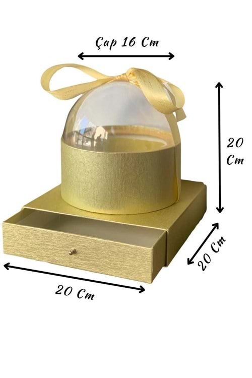 Kubbe Çekmeceli Ciltbezli Çiçek Çikolata Hediye Kutusu KUTU YK-58 - Kutu Modelleri - Vitrin Kutu - Altın - Gold - STANDART