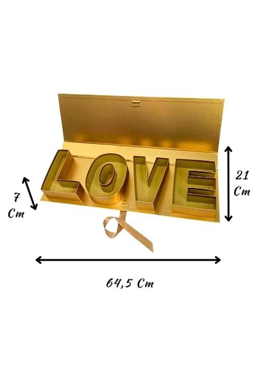 Love Yazılı Çiçek Çikolata Hediye Sunum Kutusu KUTU YK-63 - Kutu Modelleri - Vitrin Kutu - Altın - Gold - STANDART