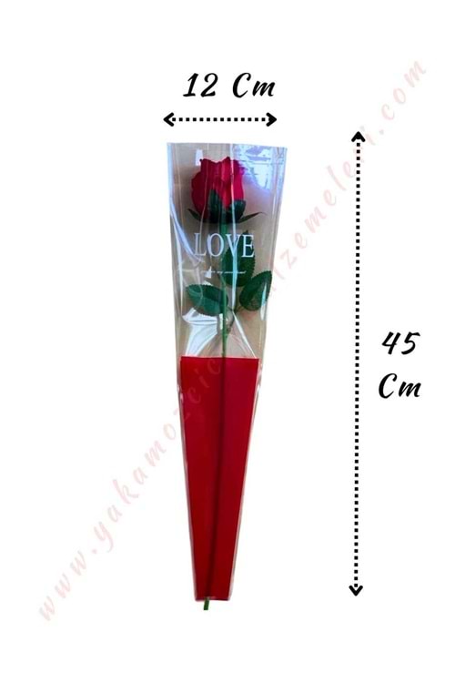 Çiçek Poşeti Love Yazılı 50 Adet 12*45 Cm - Tek Güllük YK-108 - Kırmızı