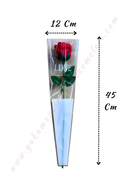 Çiçek Poşeti Love Yazılı 50 Adet 12*45 Cm - Tek Güllük YK-108 - Beyaz