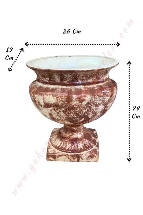 Ayaklı Seramik Antik Oval Kupa Vazo 26*29 Cm - Açık Kahverengi