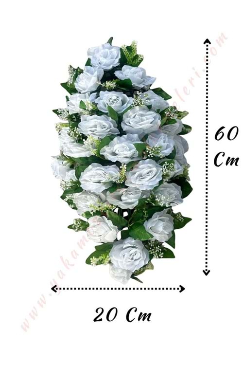 Hazır Yapay Gelin Arabası Çiçeği Oval 20*60 Cm YK-142 - Araba Süsleme - Hazır Araba Süsleri - Beyaz - STANDART