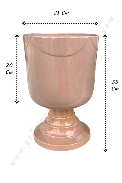 Ayaklı Büyük Boy Seramik Kupa Saksı Çap 21 Cm Yükseklik 33 Cm - Açık Pembe