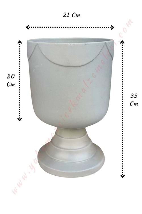 Ayaklı Büyük Boy Seramik Kupa Saksı Çap 21 Cm Yükseklik 33 Cm - Gri