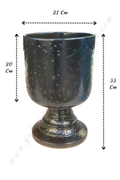 Ayaklı Büyük Boy Seramik Kupa Saksı Çap 21 Cm Yükseklik 33 Cm - Siyah