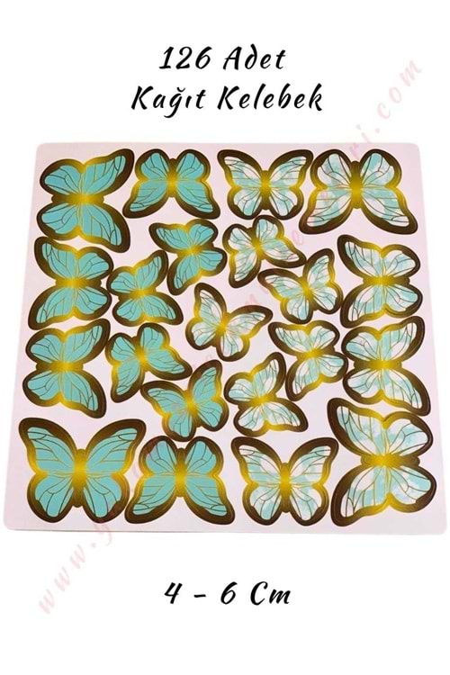 Kağıt Kelebek 126 Adet 4 - 6 cm Buket - Teraryum Süsleme Malzemesi - Turkuaz