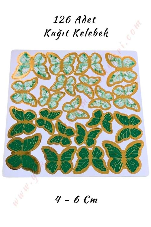 Kağıt Kelebek 126 Adet 4 - 6 cm Buket - Teraryum Süsleme Malzemesi - Yeşil