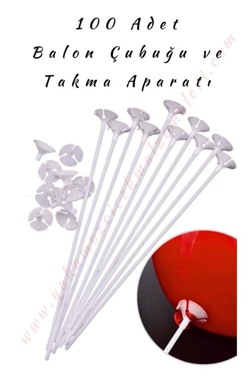 Balon Çubuğu ve Takma Aparatı - 100 Adet - 30 Cm