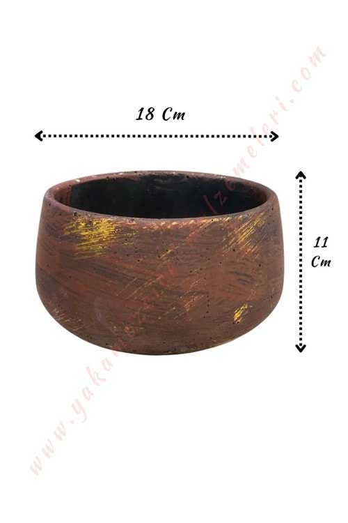Kahverengi Beton Saksı Çap 18 Cm Yükseklik 11 Cm