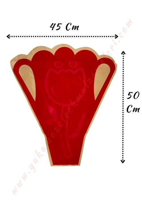 Çiçek - Buket Paketleme Poşeti Lale Desenli 50 Adet 45*50 Cm YK-150 - Kırmızı