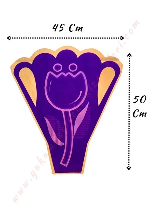 Çiçek - Buket Paketleme Poşeti Lale Desenli 50 Adet 45*50 Cm YK-150 - Mor
