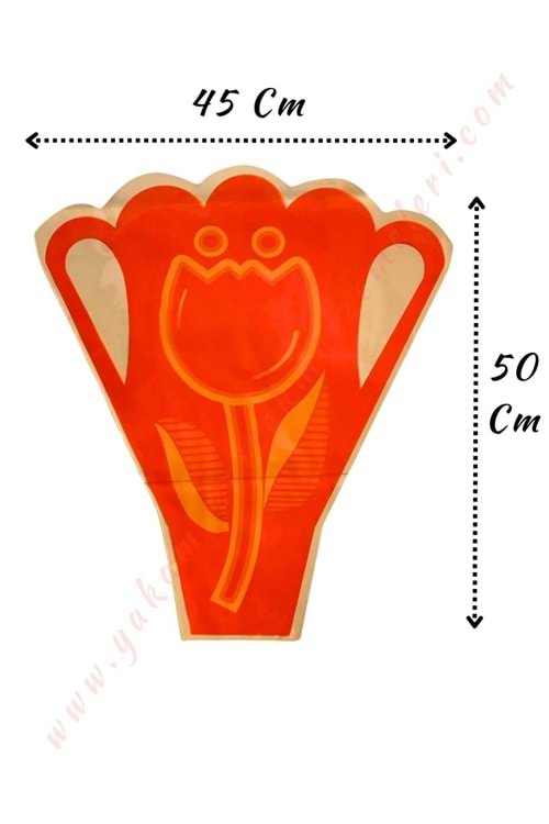 Çiçek - Buket Paketleme Poşeti Lale Desenli 50 Adet 45*50 Cm YK-150 - Turuncu