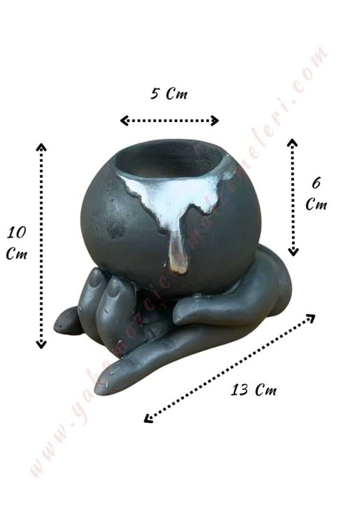 Dünya Tutan El Beton Skulent Kaktüs Saksısı 10*13 Cm Saksı Çapı 5 Cm Derinlik 6 Cm - Antrasit