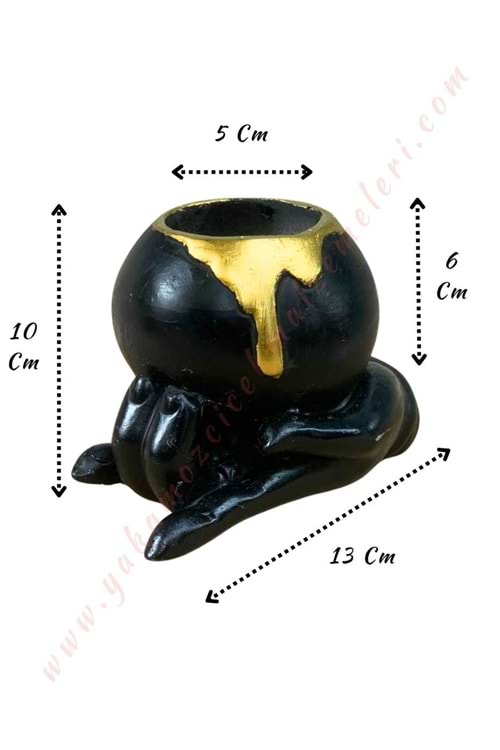 Dünya Tutan El Beton Skulent Kaktüs Saksısı 10*13 Cm Saksı Çapı 5 Cm Derinlik 6 Cm - Siyah