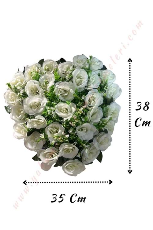 Hazır Yapay Gelin Arabası Çiçeği Kalp 35*38 Cm YK-141 - Araba Süsleme - Hazır Araba Süsleri - Beyaz - STANDART