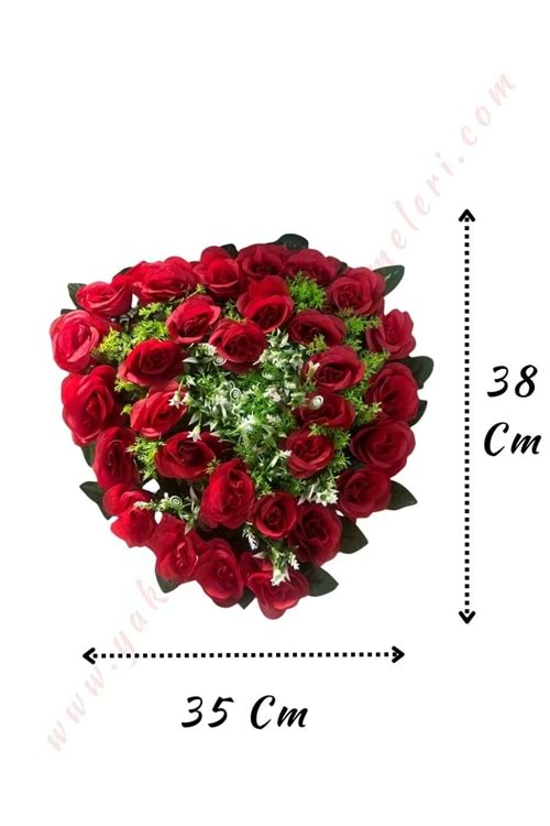 Hazır Yapay Gelin Arabası Çiçeği Kalp 35*38 Cm YK-141 - Araba Süsleme - Hazır Araba Süsleri - Kırmızı - STANDART