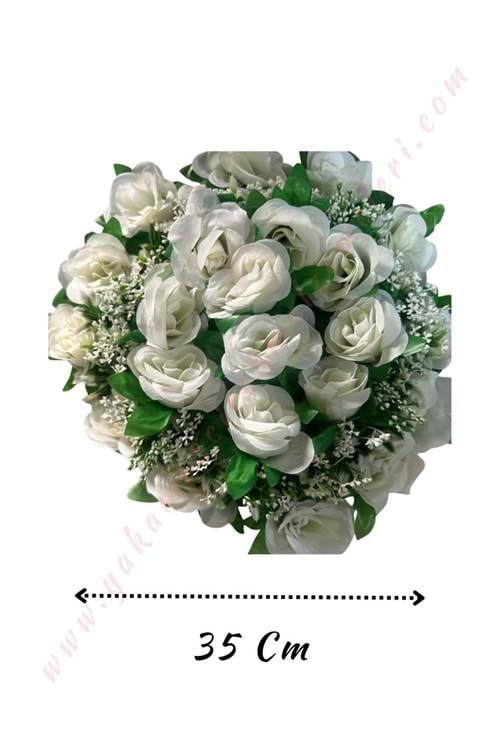 Hazır Yapay Gelin Arabası Çiçeği Çap 35 Cm YK-139 - Araba Süsleme - Hazır Araba Süsleri - Beyaz - STANDART