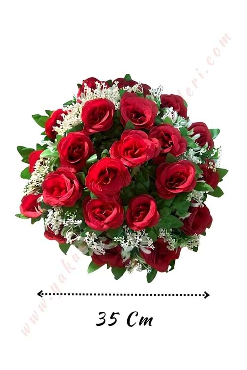 Hazır Yapay Gelin Arabası Çiçeği Çap 35 Cm YK-139 - Araba Süsleme - Hazır Araba Süsleri - Kırmızı - STANDART
