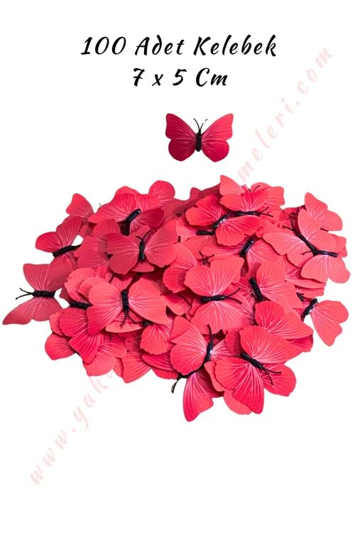 Dekor Kelebek 100 Adet Buket Teraryum Süsleme Malzemesi 7*5 Cm - Kırmızı
