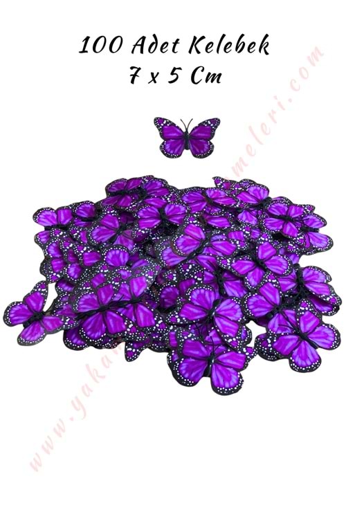 Dekor Kelebek 100 Adet Buket Teraryum Süsleme Malzemesi 7*5 Cm - Mor