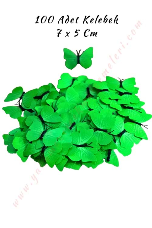 Dekor Kelebek 100 Adet Buket Teraryum Süsleme Malzemesi 7*5 Cm - Yeşil
