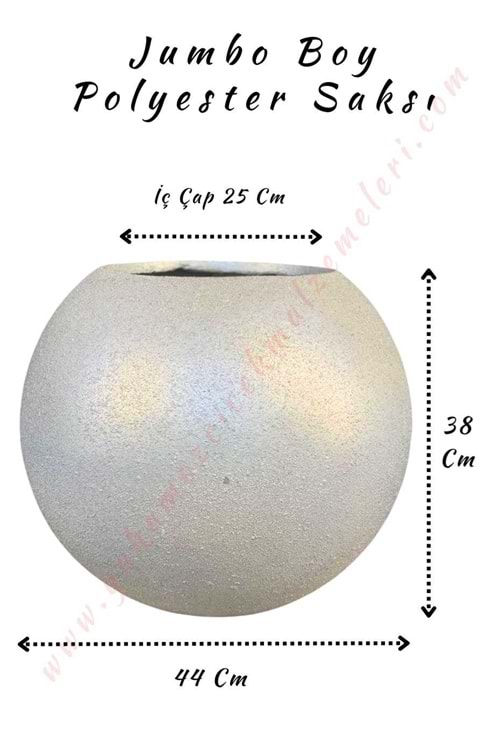 Jumbo Boy Polyester Küre Saksı Çap 44 Cm Yükseklik 38 Cm - Gri