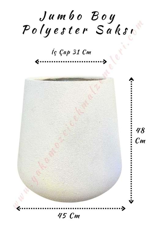Jumbo Boy Polyester Saksı Çap 45 Cm Yükseklik 48 Cm - Beyaz