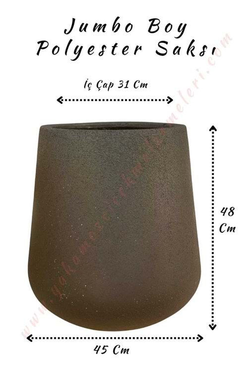Jumbo Boy Polyester Saksı Çap 45 Cm Yükseklik 48 Cm - Siyah