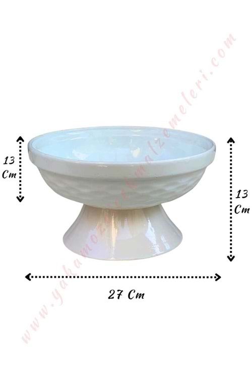 Ayaklı Seramik Küçük Çanak Saksı Çap 20 Cm Yükseklik 12 Cm - Beyaz