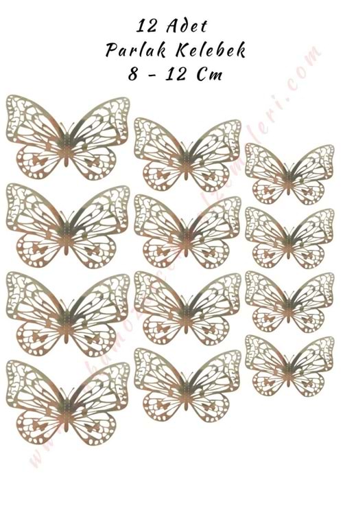 12 Adet Tek Kanatlı Parlak Kelebek 3D 8 - 12 Cm Mat - Gümüş