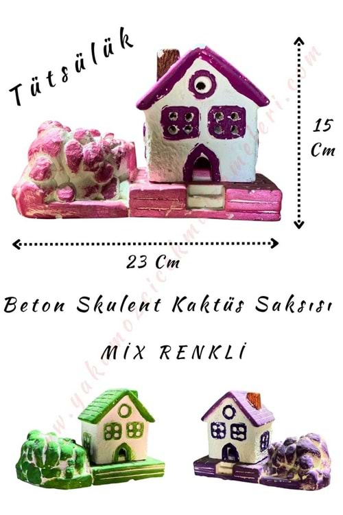 Beton Tütsülük Skulent Kaktüs Saksısı Mix Renkli