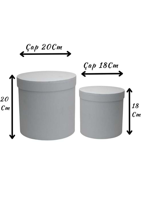 2 li Silindir Kutu Çiçek Çikolata Hediye Kutusu ÇAP 20 - Kutu Modelleri - Silindir Kutular - Beyaz - ÇAP 20 CM