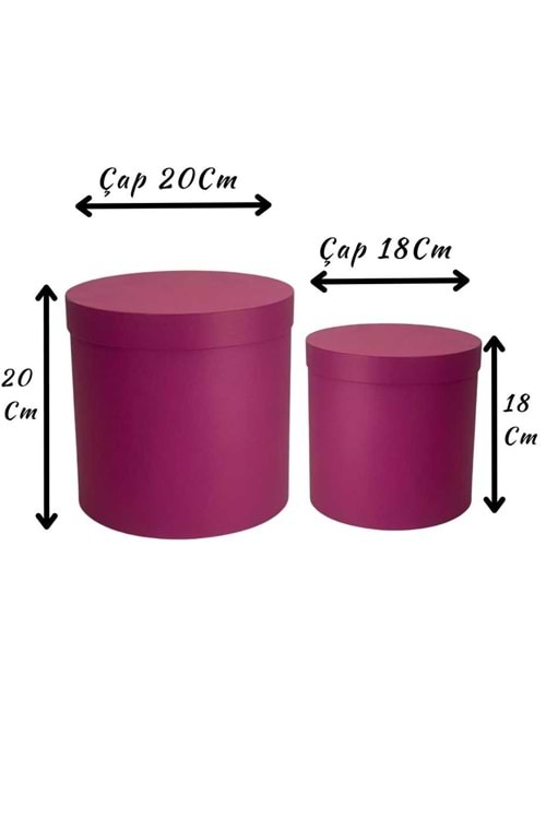 2 li Silindir Kutu Ciltbezli Çiçek Çikolata Hediye Kutusu ÇAP 20 - Kutu Modelleri - Silindir Kutular - Pembe - ÇAP 20 CM