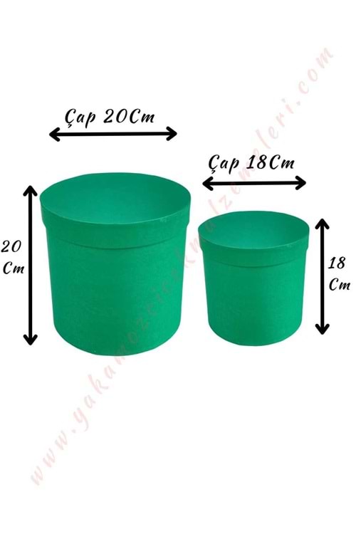 2 li Silindir Kutu Çiçek Çikolata Hediye Kutusu ÇAP 20 - Yeşil